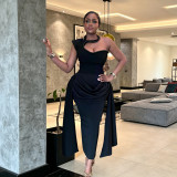 Slash Shoulder Hololw Out Long Dress BY-7870