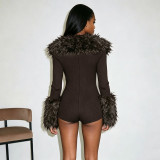 Fluffy V-neck Long Sleeve Romper GDSF-C26RP394