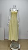 Plus Size Solid Color Tie Up Sling Maxi Dress GHMF-28268