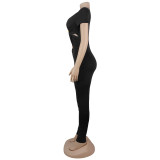 Hollow Out Short Sleeve Skinny Jumpsuit BY-7845