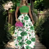 Plus Size Solid Color Sling Top Long Skirt Suit GHMF-8114