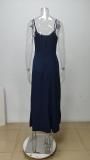 Plus Size Solid Color Tie Up Sling Maxi Dress GHMF-28268