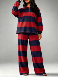 Long Sleeve Stripe Color Block Two Piece Pants Set HNIF-MC046