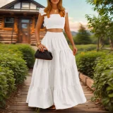 Plus Size Solid Color Sling Top Long Skirt Suit GHMF-8114