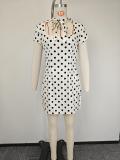 Plus Size Polka Dot Printed Tie Up Mini Dress GHMF-30506