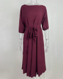 Plus Size Solid Color Slash Shoulder Maxi Dress GHMF-21705