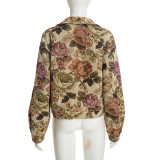 Retro Floral Printed Long Sleeve Coat GDSF-J26TP435