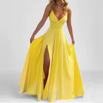 Plus Size Solid Color Split Sling Maxi Dress GHMF-29249