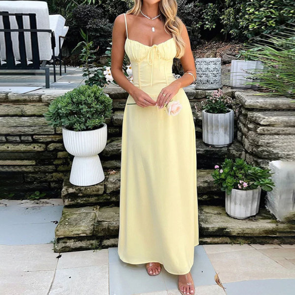 Plus Size Solid Color Tie Up Sling Maxi Dress GHMF-28268