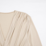 Solid Color Long Sleeve Ruched Jumpsuit MXBF-D26JP380