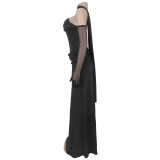 Solid Color Off Shoulder Ruched Maxi Dress BY-7853
