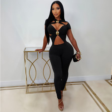 Hollow Out Short Sleeve Skinny Jumpsuit BY-7845
