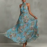 Plus Size Halterneck Sleeveless Maxi Dress GHMF-30592