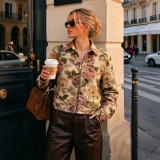 Retro Floral Printed Long Sleeve Coat GDSF-J26TP435