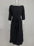 Plus Size Solid Color Slash Shoulder Maxi Dress GHMF-21705