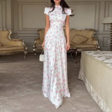 Plus Size Solid Color Printed Loose Maxi Dress GHMF-30557