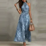 Plus Size Halterneck Sleeveless Maxi Dress GHMF-30592