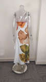 Plus Size Single Shoulder Sling Printed Maxi Dress GHMF-29511