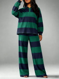 Long Sleeve Stripe Color Block Two Piece Pants Set HNIF-MC046