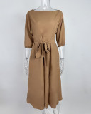 Plus Size Solid Color Slash Shoulder Maxi Dress GHMF-21705
