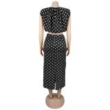 Polka Dot Printed Sleeveless Two Piece Skirts Set BY-7832