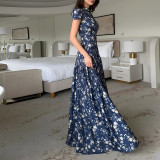 Plus Size Solid Color Printed Loose Maxi Dress GHMF-30557