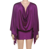 Solid Color V Neck Mini Dress GZJQ-K25D80389