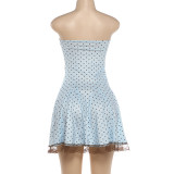 Bow Lace Polka Dot Print Mini Dress DLSF-K6D17505A