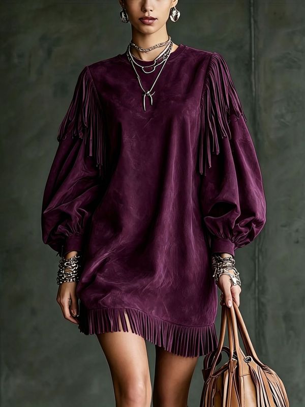 Loose Tassel Lantern Sleeve Holidays Dress GMYS-WL8521