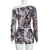 Off Shoulder Animal Print Two Piece Short Set MXBF-C26ST403