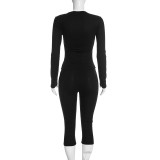 Solid Color Hollow Out Two Piece Pants Set MXBF-J26ST453