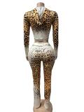 VIP1 Letter Leopard Printed Hooded Two Piece Pants Set GFCF-1601