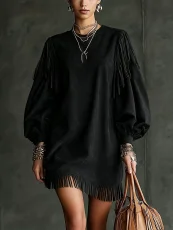 Loose Tassel Lantern Sleeve Holidays Dress GMYS-WL8521