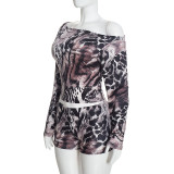 Off Shoulder Animal Print Two Piece Short Set MXBF-C26ST403