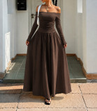 Polka-Dot Off Shoulder Long Sleeve Sexy Maxi Dress GMYS-WL8515