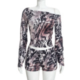 Off Shoulder Animal Print Two Piece Short Set MXBF-C26ST403