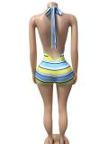 Stripe Halterneck Backless Sport Romper GFCF-1595