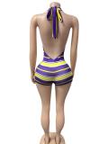 Stripe Halterneck Backless Sport Romper GFCF-1595