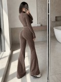 Slim Cropped Cardigan High-Waisted Flared Pants Two Piece Set GMYS-WL260723