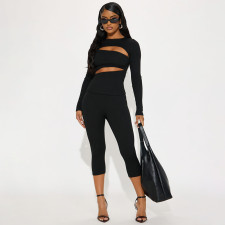 Solid Color Hollow Out Two Piece Pants Set MXBF-J26ST453