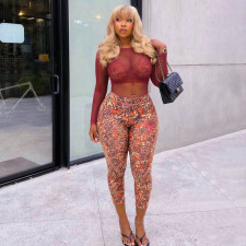Leopard Printed Mesh Three Piece Pants Set MXBF-J26ST455