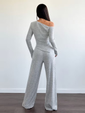 Slim Long Sleeve Top And Wide-leg Pants  Two Piece Set GMYS-WL260702