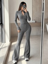 Slim Cropped Cardigan High-Waisted Flared Pants Two Piece Set GMYS-WL260723