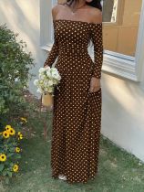 Polka-Dot Off Shoulder Long Sleeve Sexy Maxi Dress GMYS-WL8515