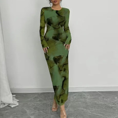 Long Sleeve Printed Maxi Dress GNZD-60254DBZ