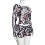 Off Shoulder Animal Print Two Piece Short Set MXBF-C26ST403