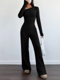 Slim Long Sleeve Top And Wide-leg Pants  Two Piece Set GMYS-WL260702