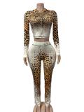 VIP1 Letter Leopard Printed Hooded Two Piece Pants Set GFCF-1601