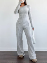Slim Long Sleeve Top And Wide-leg Pants  Two Piece Set GMYS-WL260702
