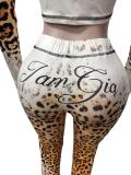 VIP1 Letter Leopard Printed Hooded Two Piece Pants Set GFCF-1601